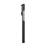 Mason aramid fiber iPhone 18 Pro Max case in matte black, side profile showing the action and volume button cutouts