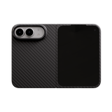 Mason aramid fiber iPhone Ultra folding case in matte black, unfolded flat, back of the case, straight on